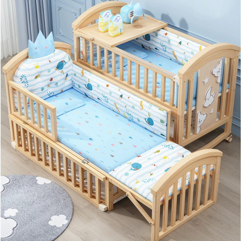 Newest Design Bed Adjustable Height Wood Baby Crib with Wheels Swinging Baby Cribs