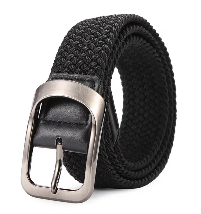 Boy No Hole Adjustable Striped Mixed Colors Elastic Casual Men Knitted Belt with Strong Buckle
