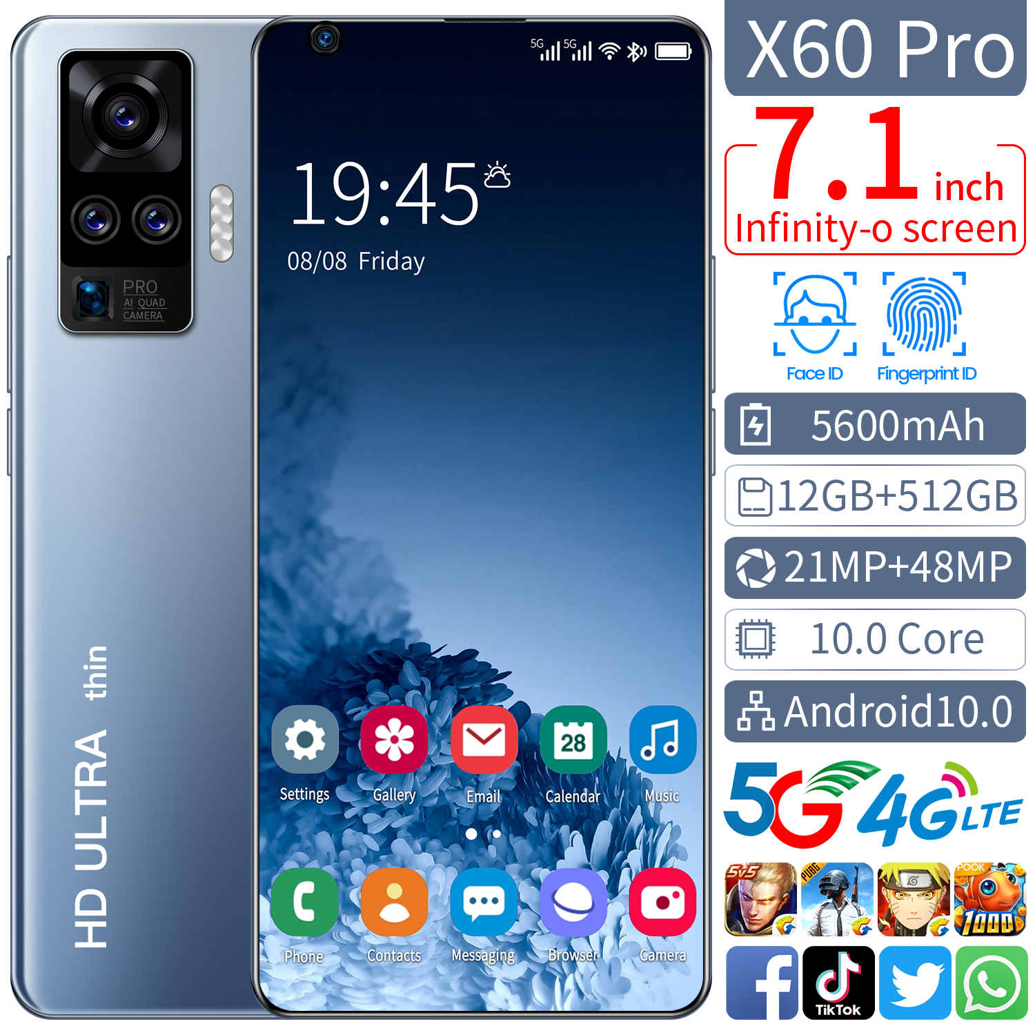X60 Pro 7,1 дюймов 3040x1440 MTK6799 10-Core Android смартфоны 12GB + 512GB 4G/5G мобильные телефоны 5600 мАч Power Bank мобильный телефон