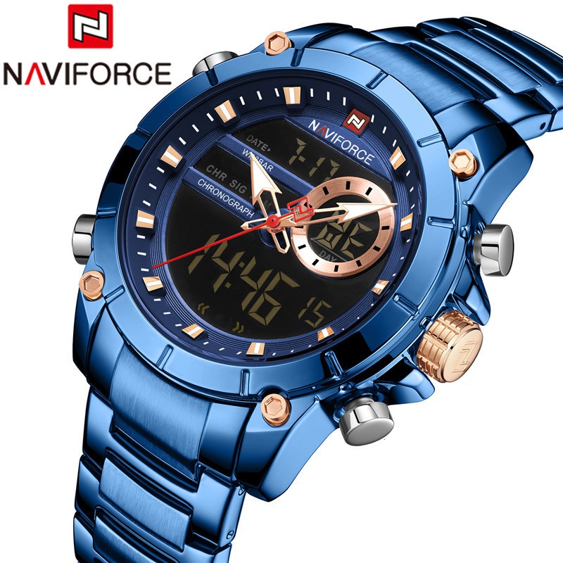 NAVIFORCE 9163 часы Relogio Masculino повседневные Бизнес водонепроницаемые часы мужские наручные часы из нержавеющей стали мужские цифровые наручные часы