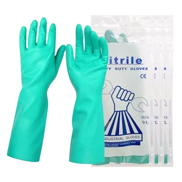 Household Acid Alkali Industry Natural Safety Gloves Durable Waterproof Oil Resistant Nonslip Nitrile Gloves Mittens