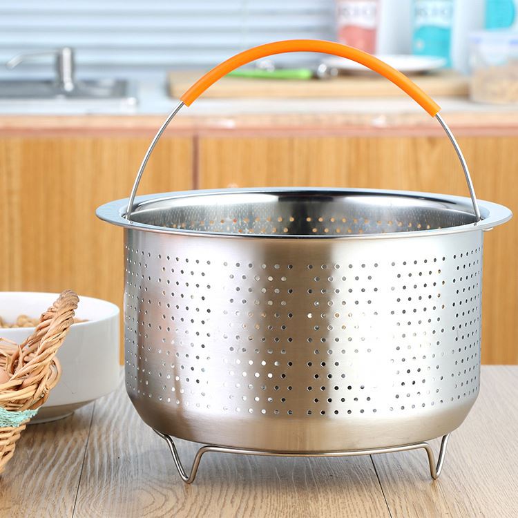 Kitchen Colander Steamer 304 Stainless Steel Steamer Rice Cooker Instant Pressure Cooker Pot Steam Basket with Silicone Handle