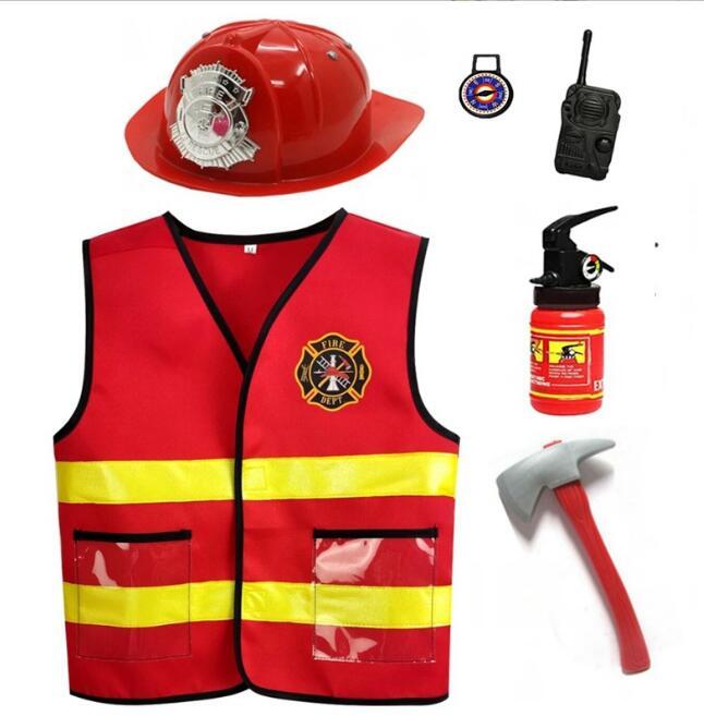 ecowalson Kids Firefighter Cosplay Little Firemen Costume For Boy Child Halloween Carnival Party Red Fire Drill Costumes