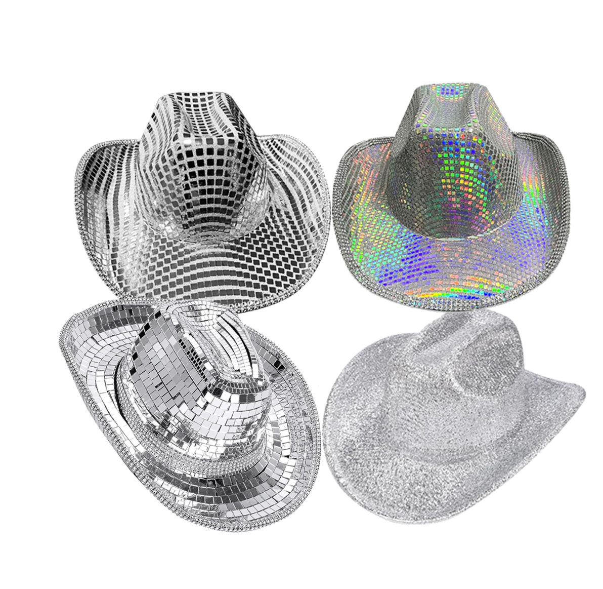 Custom Silver Disco Cowgirl Cowboy Hat - Western Cowboy Hat for Beach Party Music Festival Dress-U (S/M)