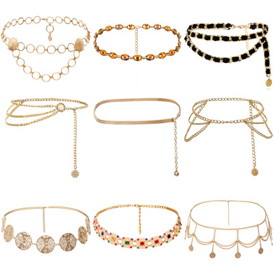 Beach Multilayer Waist Belt Chain Long Tassel Coin Pendant Harness Belly Chain for Women Waistbands Body Jewelry L00870