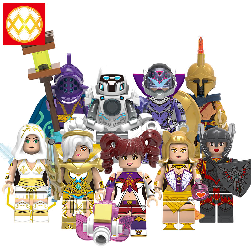 X0283 фигурки героев третьей Лиги Pantheon Jinx Ahri Leona Blitzcrank Ashe Jax Riven в сборе, мини-фигурки, детские игрушки