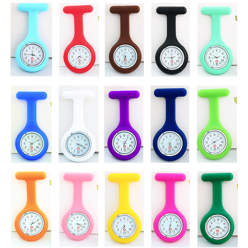 Multicolors customizab stock soft silicone nurse watch for hospital,Nurse pin watch with durable movement,Breast watch for nurse