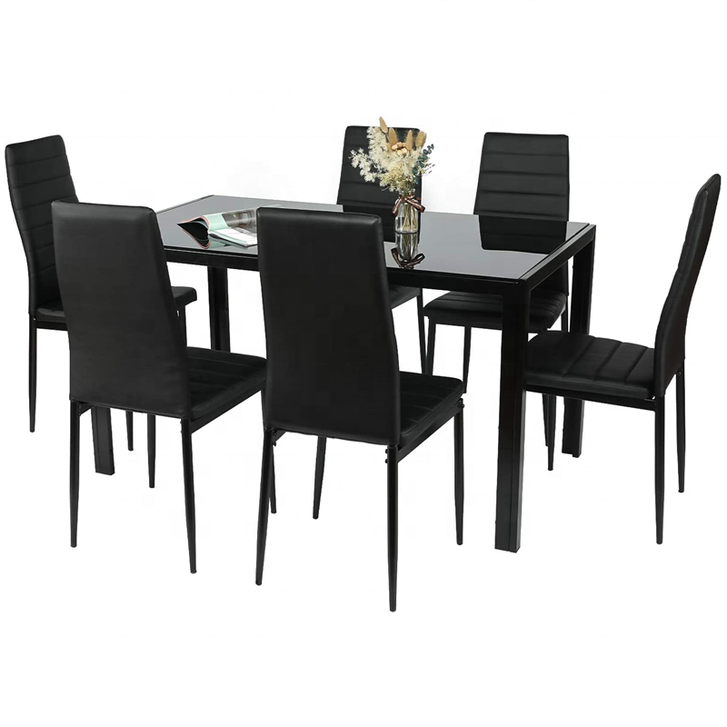 Breakfast Dining Kitchen Furniture Glass Metal Dining Table Chairs Set