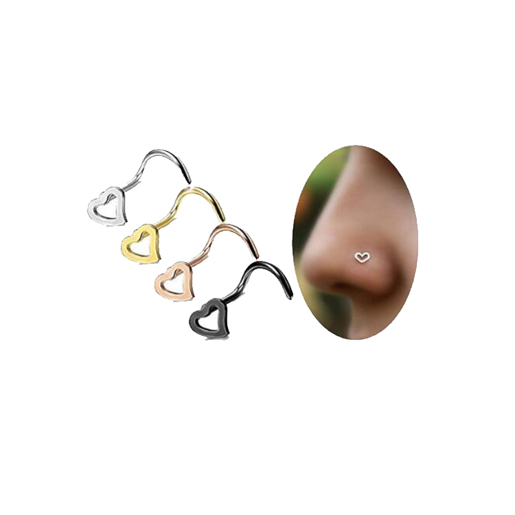 European and American fashion love curved hook nose nail stainless steel nose ring for piercing jewelry