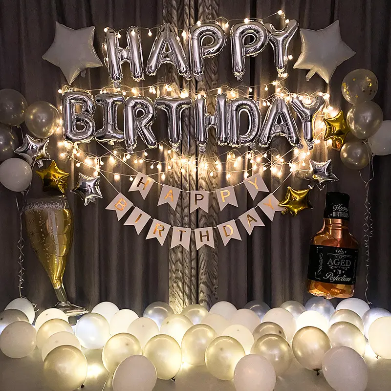 Birthday party aluminum foil balloon set Adult birthday decoration balloons Bright balloon supplies scene layout