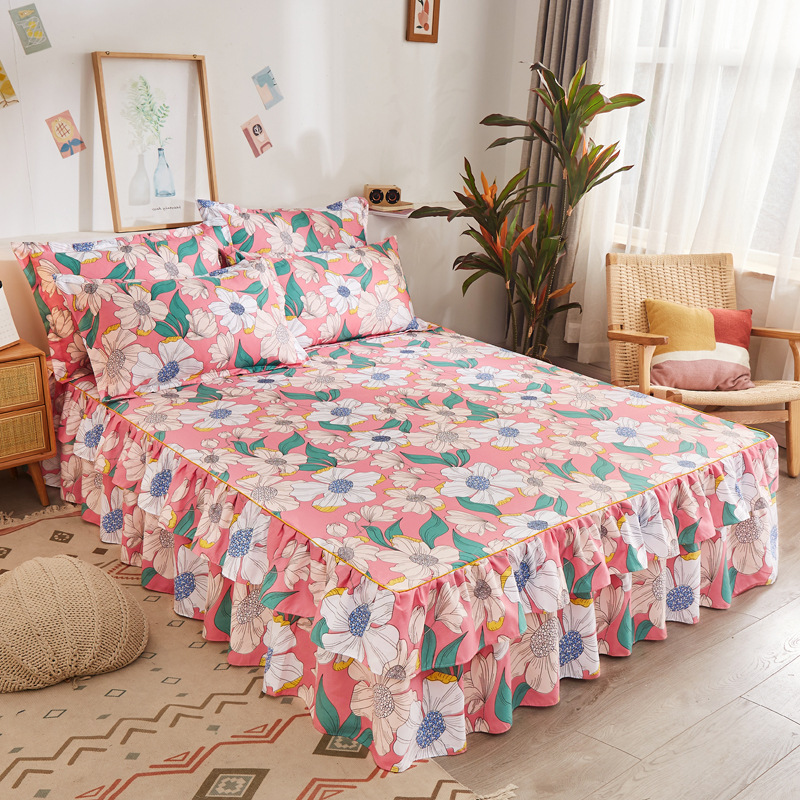 Skin-friendly velvet lace princess bed skirt non-slip double lace bed skirt bed sheet mattress protector