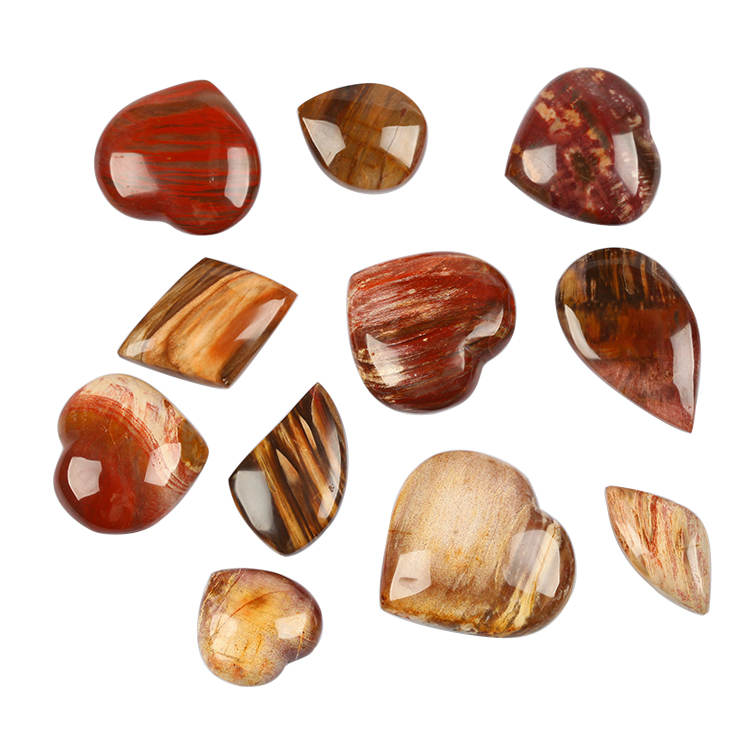 Natural Wood Fossils Heart-Shaped Massage Quartz Palm Stone Petrified Wood Crystal Heart For Healing