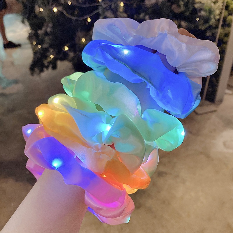 Fashion Stylish Satin and Polyester Hair Accessories Lightweight Silk Satin LED-Shine Elastic Hair Bands for woman