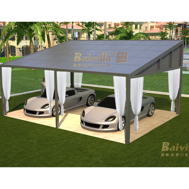2 car metal aluminum carport with double sun shed for two cars