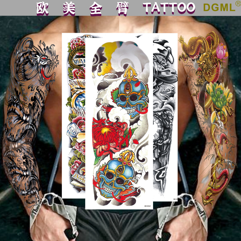 TS007 Flower tattoo stickers shoulder clavicle full tattoo totem big arm sleeve transfer waterproof temporary 3d design 17x48