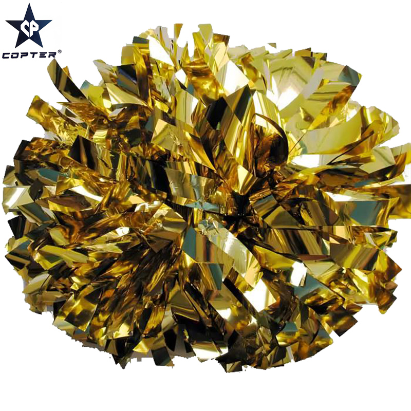 Factory bulk silver cheerleading pom poms metallic with plastic handle