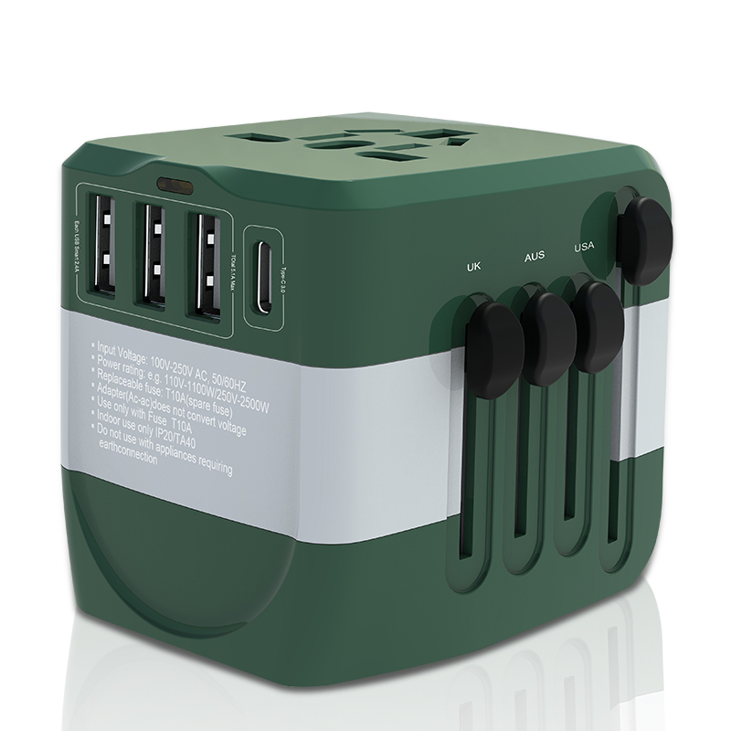 Portable World Universal Travel Adapter With Four Usb and Type-c Port Smart USB Charger Electrical Plug Socket