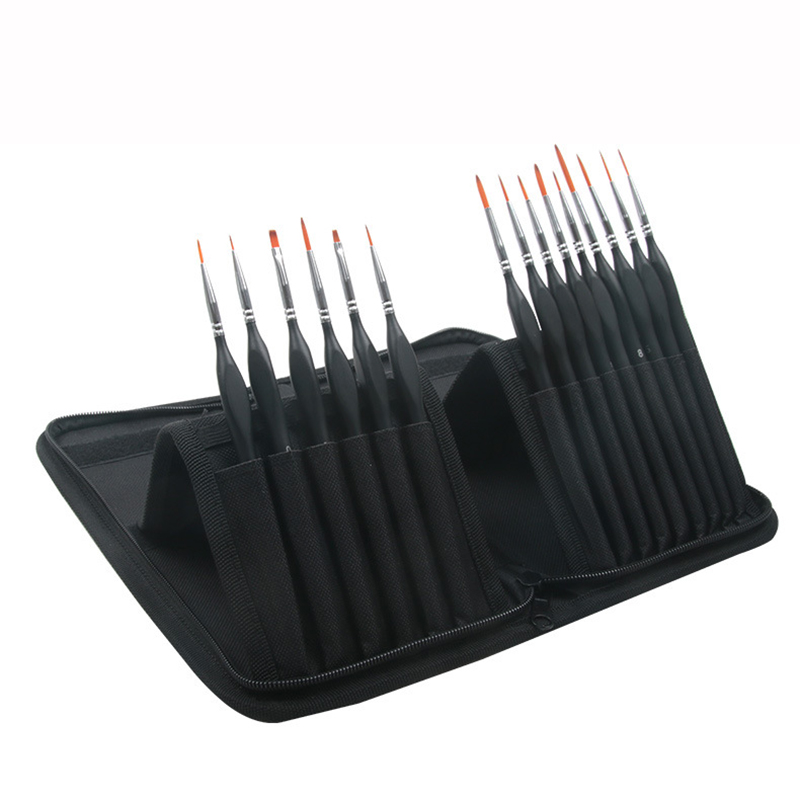 15Pcs Nylon Hair Wood Handle Fine Detail Acrylic Watercolor Brush Professional Miniature Artist Paint Brush Set in Canvas bags