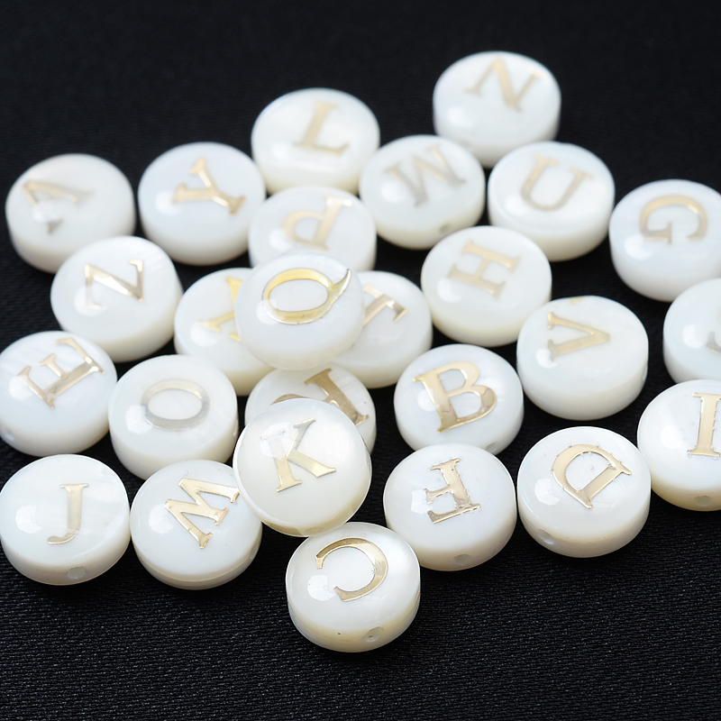 Natural Shell Beads 8mm Round Vertical Horizontal Hole Letter Beads For Jewellery Making Diy Bracelet Necklace Alphabet bead