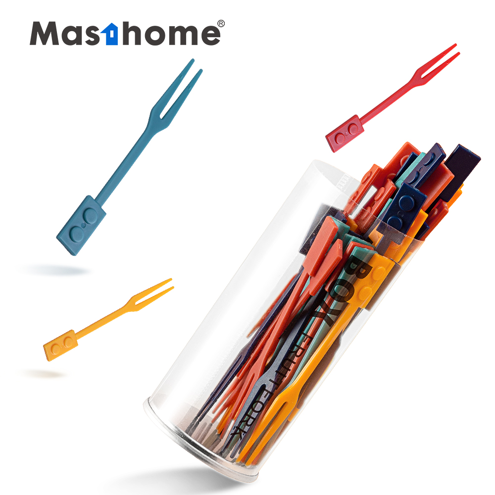Masthome Новое прибытие индивидуальный логотип пищевой пластик открытый путешествия фруктовый десерт мини вилки с трубкой