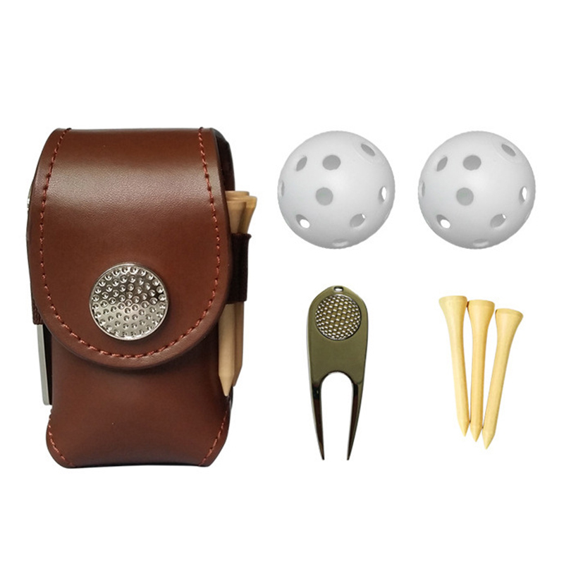 Amazon Hot Golf Training Aid Accessories Products PU Leather Portable Mini Golf Pouch Kit for 3 Balls with Golf Tee   Divot Tool