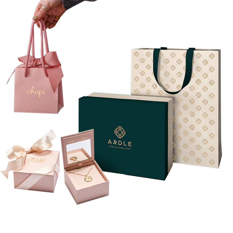 Customized Printed Luxury Ribbon Handle Boutique Shopping Packaging Euro Tote Jewelry Paper Gift Bags With Logo