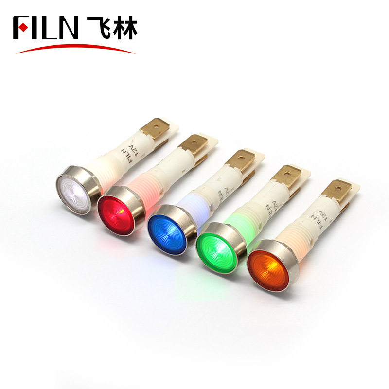 FILN 10mm signal lamp 12v 24v 110v red green blue white led plastic warning light with solder pins IP67 waterproof
