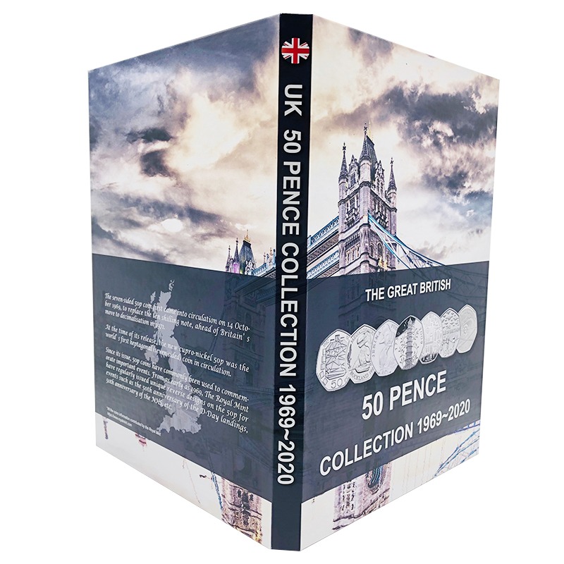 Коллекционный Альбом для монет в твердом переплете UK 50 Pence 2020, 59 позиций с капсулами