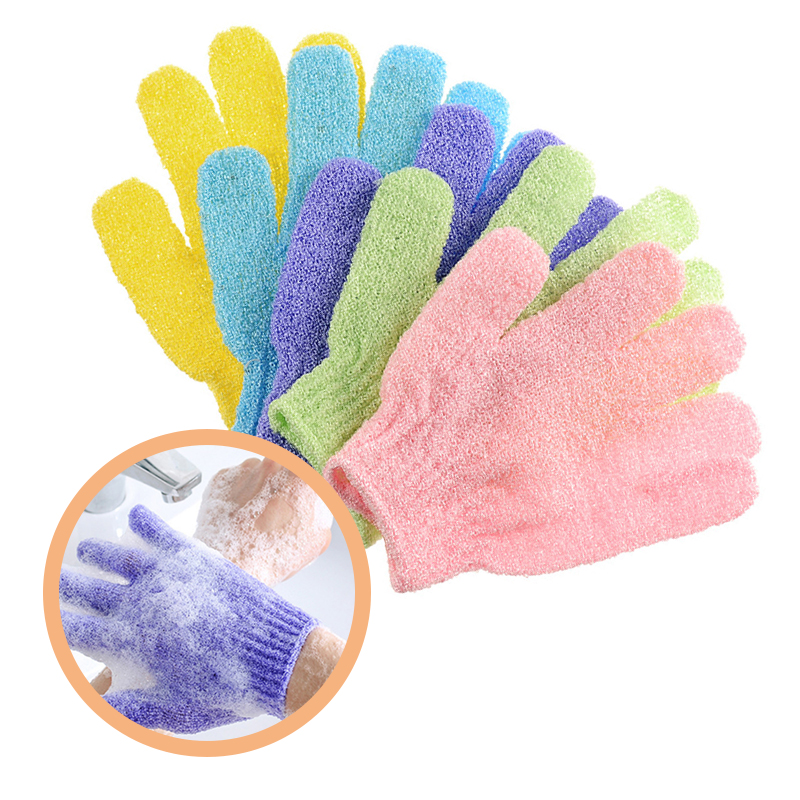 Uron 2021 Nylon Five Fingers Custom exfoliating gloves Body Scrubber Shower Exfoliating Bath Gloves