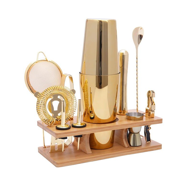 Club-Design Bartender Kit and Bar Tool Set with Stainless Steel Shaker Bamboo Wooden Stand Love Pattern-Laser Decorated Box