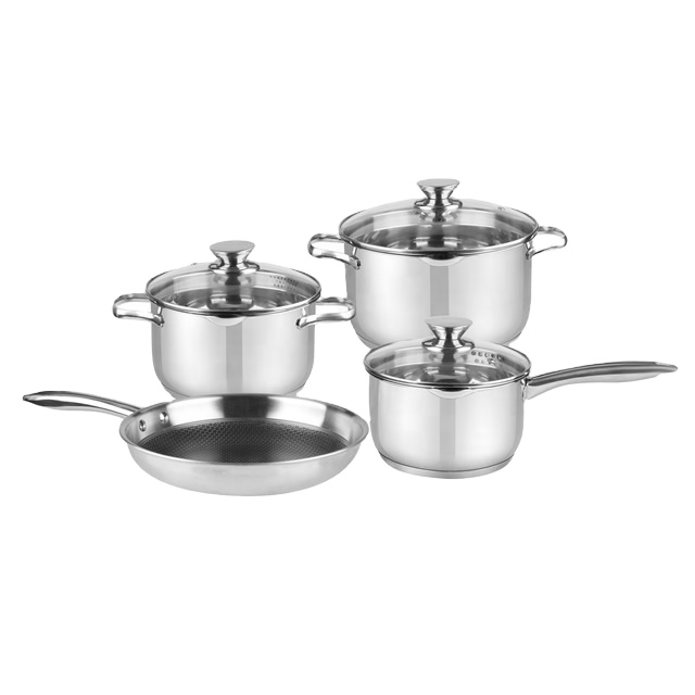 duck mouth glass lid stainless steel 201 mirror polished kitchen pan set cookware saucepan