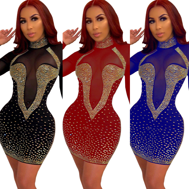 Dalesell Hot selling party clothes ctystal mesh dress girls' beaded dresses halter evening dresses women