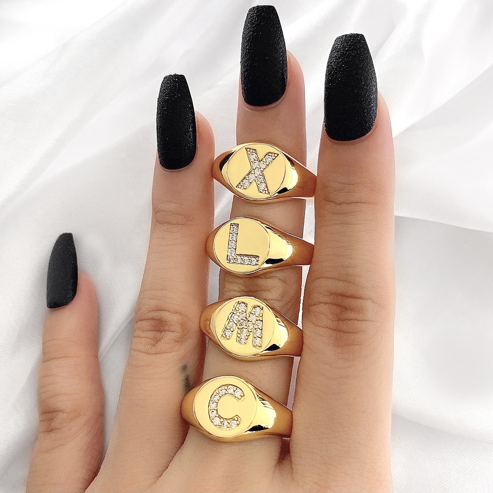 Bling Zirconia Diamond Letter Ring Gold Plated Jewelry 925 Sterling Silver Ring