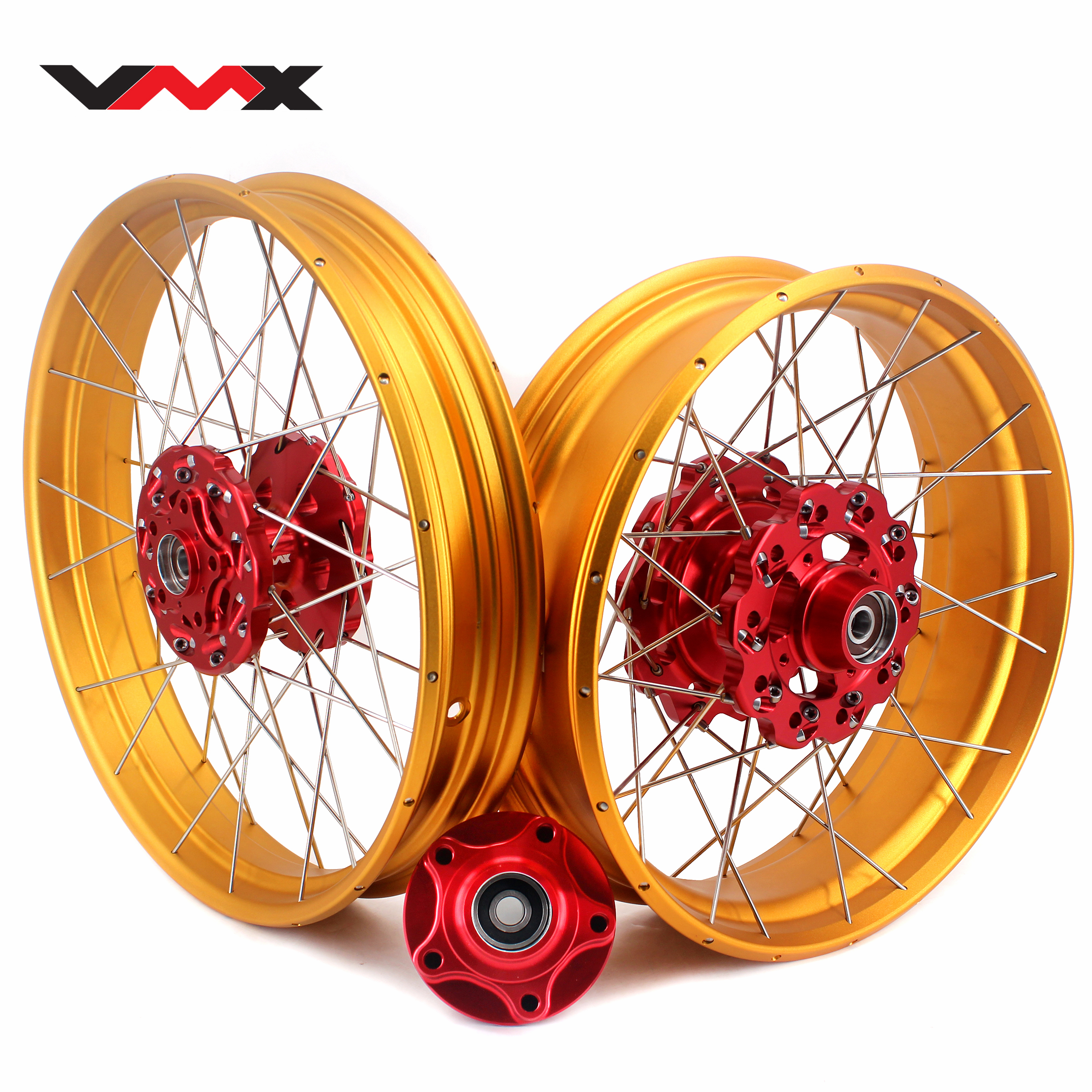 Комплект бескамерных колес VMX для мотоцикла, 2,5*19 дюймов/4,25*17 дюймов, сменные диски для HONDA CB500X 2019-2021 Red Hub Gold Rim