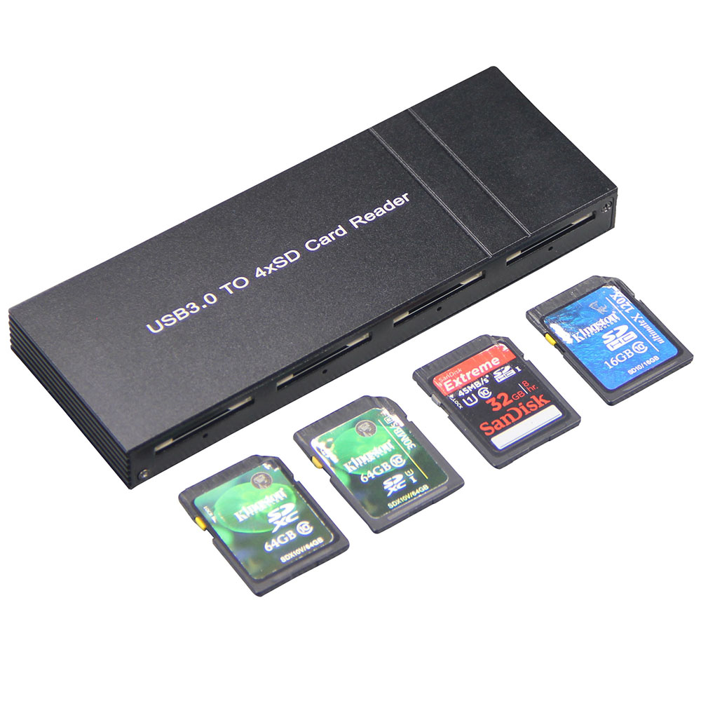 Несколько USB 3,0 алюминиевый Картридер для SD-карт/записывающее устройство с 4 слотами для SD-карт