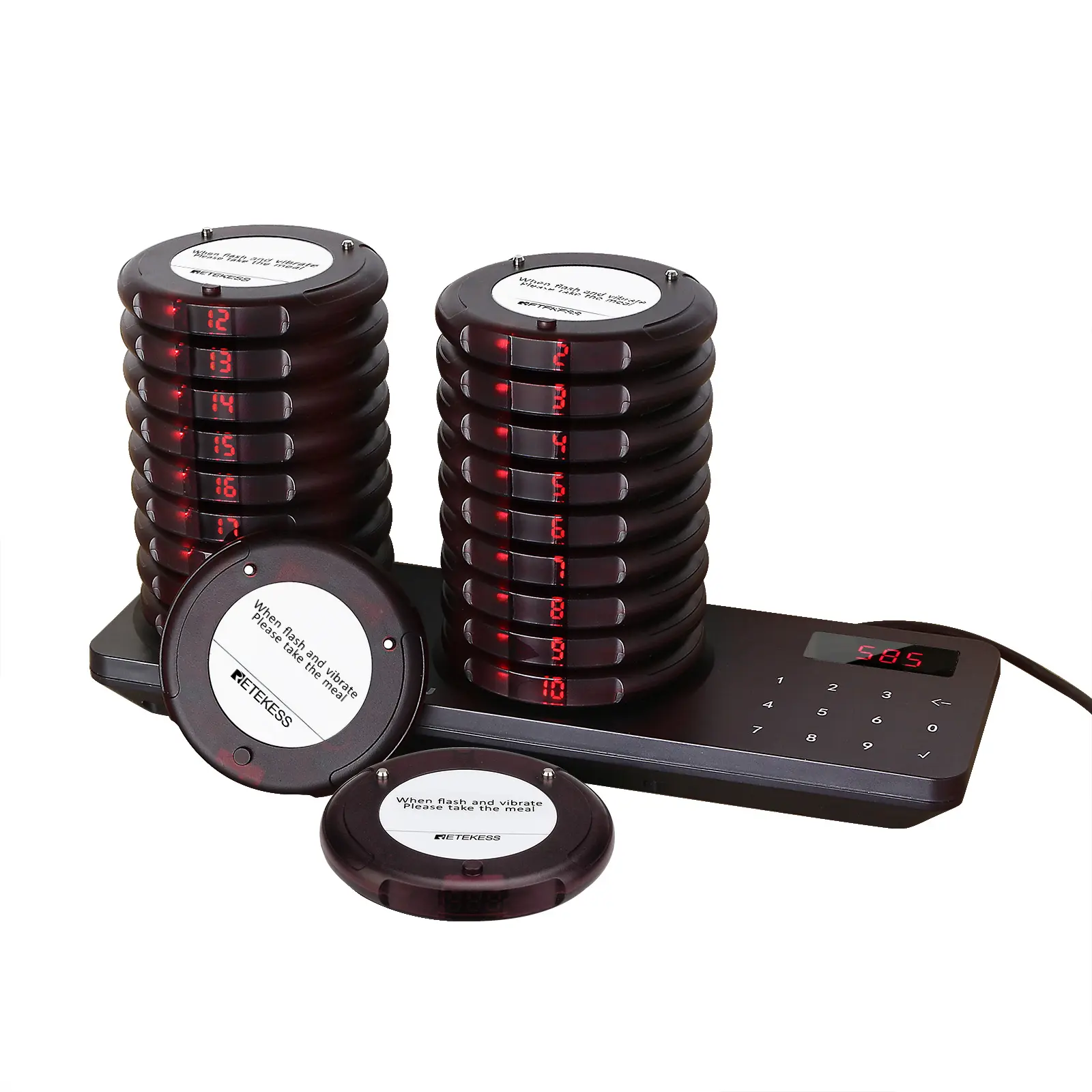 Wireless restaurant table ordering system 20 Coaster Pagers buzzers for Gourmet Window Milk Tea Shop Dining Car Retekess TD163