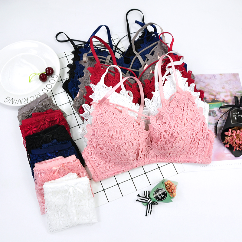 The new gathered Wire Free thread bra sexy breathable comfortable bra set