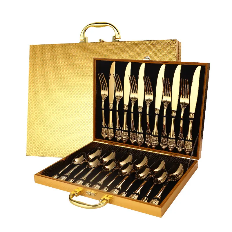 Solid Knife Fork Set Golden 4 Pieces 304 Stainless Steel European Cutlery Flatware Sets Hotel Restaurant Home