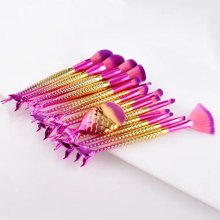 2020 Professional Makeup Brush Rose Red 15pcs/Set Mermaid Beauty Makeup Brushes