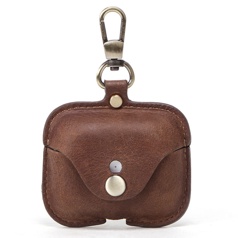 Customized genuine Leather pods Organizer Bag with Hook earphone case Protective Cover earphone holder Headphone Cover