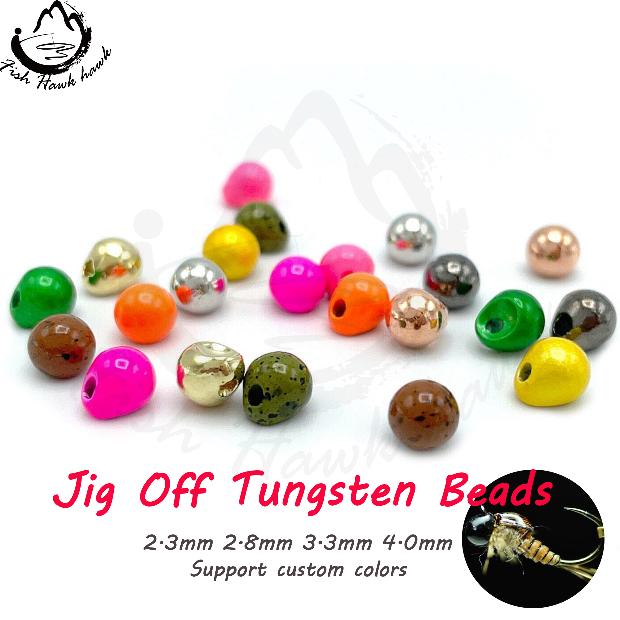 Wholesale custom color 2.3mm 2.8mm 3.3mm 4.0mm Jig off tungsten beads for fly tying material