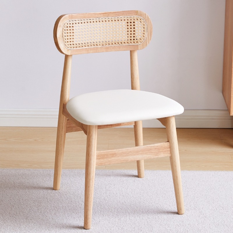 HANYEE Nordic Solid Wood Nature Rattan Back And Seat Dining Chair Retro Simple Leisure Wooden Chairs