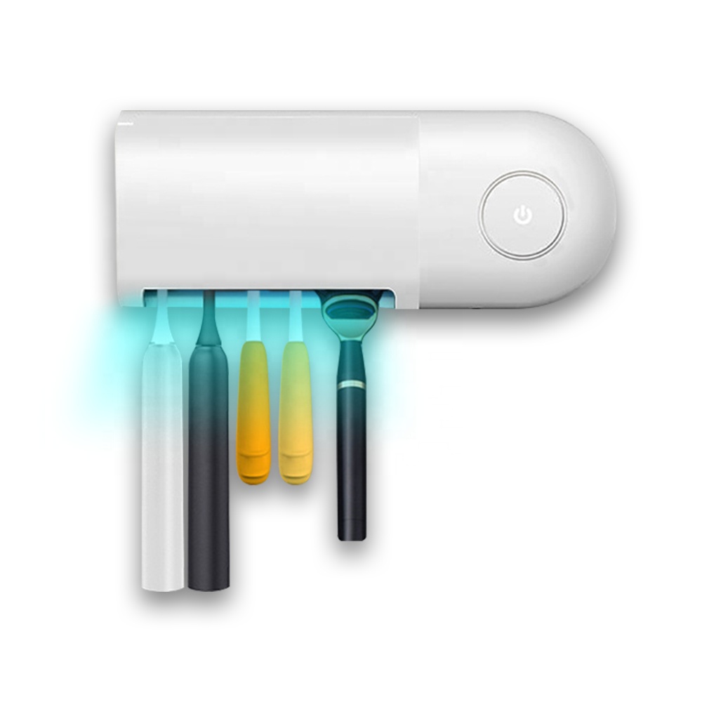 OEM UV Toothbrush Sterilizer and Dispenser Ultraviolet Light UVC Sanitizer Toothbrush Holder with Fan Drying and Disinfection