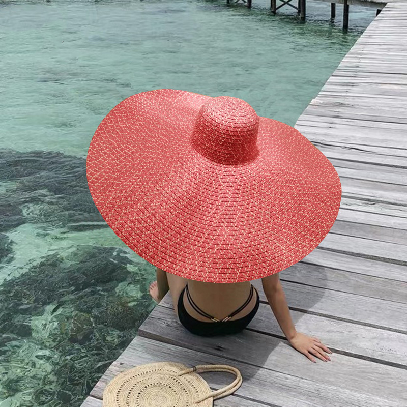 Summer Colorful Beach Sun Hats Wide Brim Iron Wire Edge Fedora Resort Oversize Floppy Hat Casual Panama straw hat