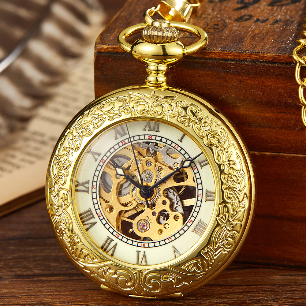 Best Sale Vintage Fashion Classic Creative Transparent Flip Table Simple Roman Numerals Manual Mechanical Pocket Watch