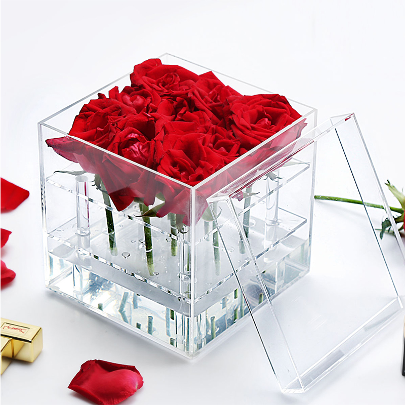 Оптовая продажа Cajas Flores Acrilico Flower Подарочная коробка с крышкой из прозрачного плексигласа акриловая роза/прозрачная акриловая Цветочная коробка с крышкой