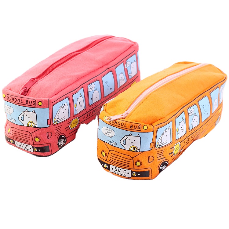 Cute Stationery for Students Bus Shape Canvas Stationery Storage Box Multifunctional Storage Bag