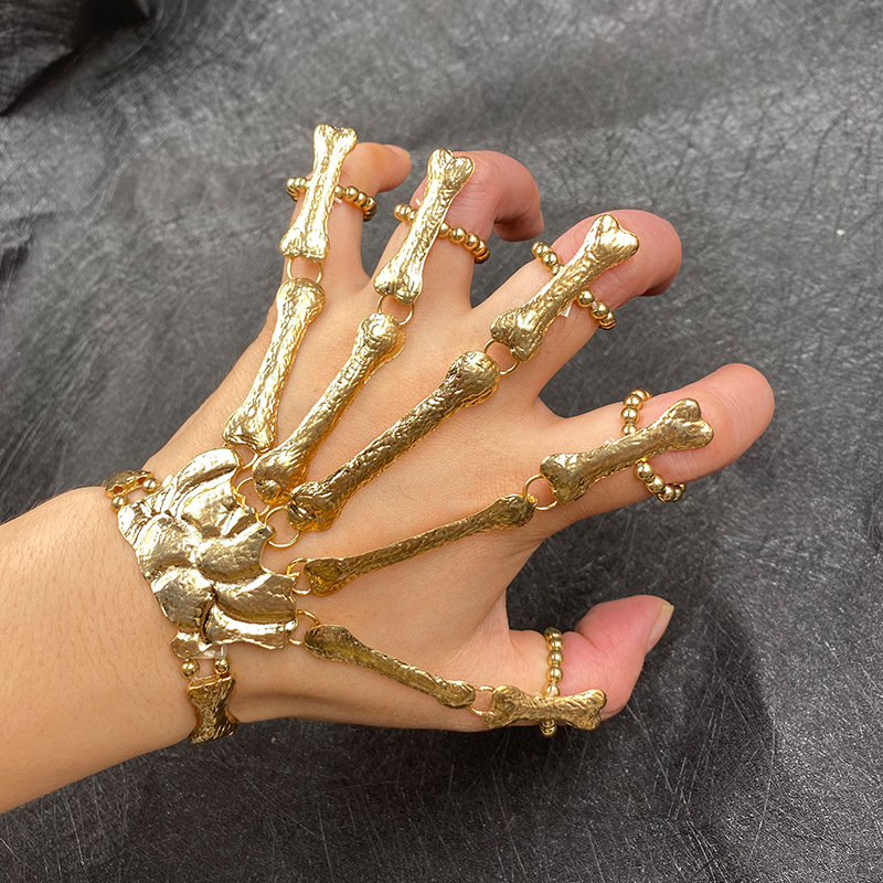 Halloween explosion exaggerated metal skeleton Bracelet ghost claw ring role play masquerade ball
