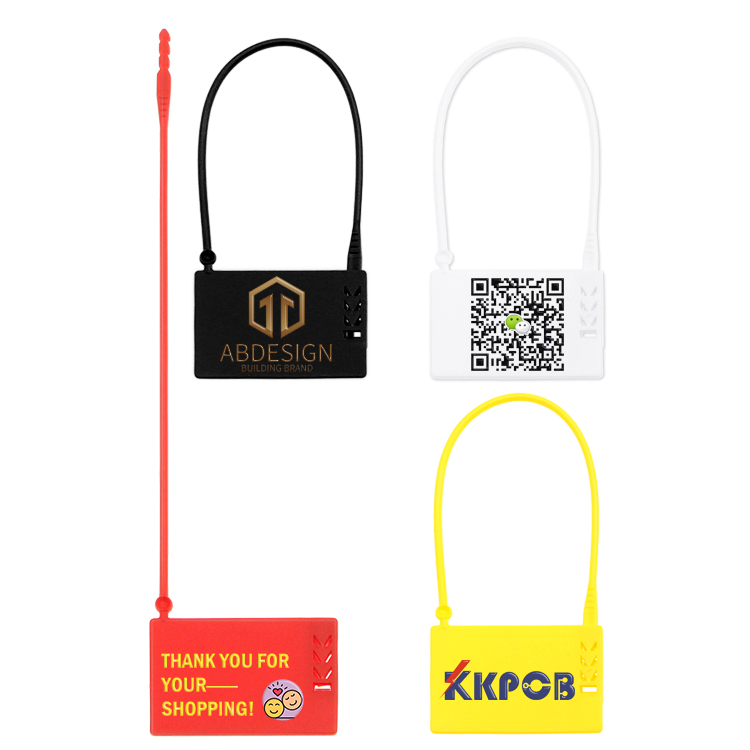 New Designer Custom Embossed Clothes String Plastic Garment Seal Cord Punch Label Clothes Hang Tag