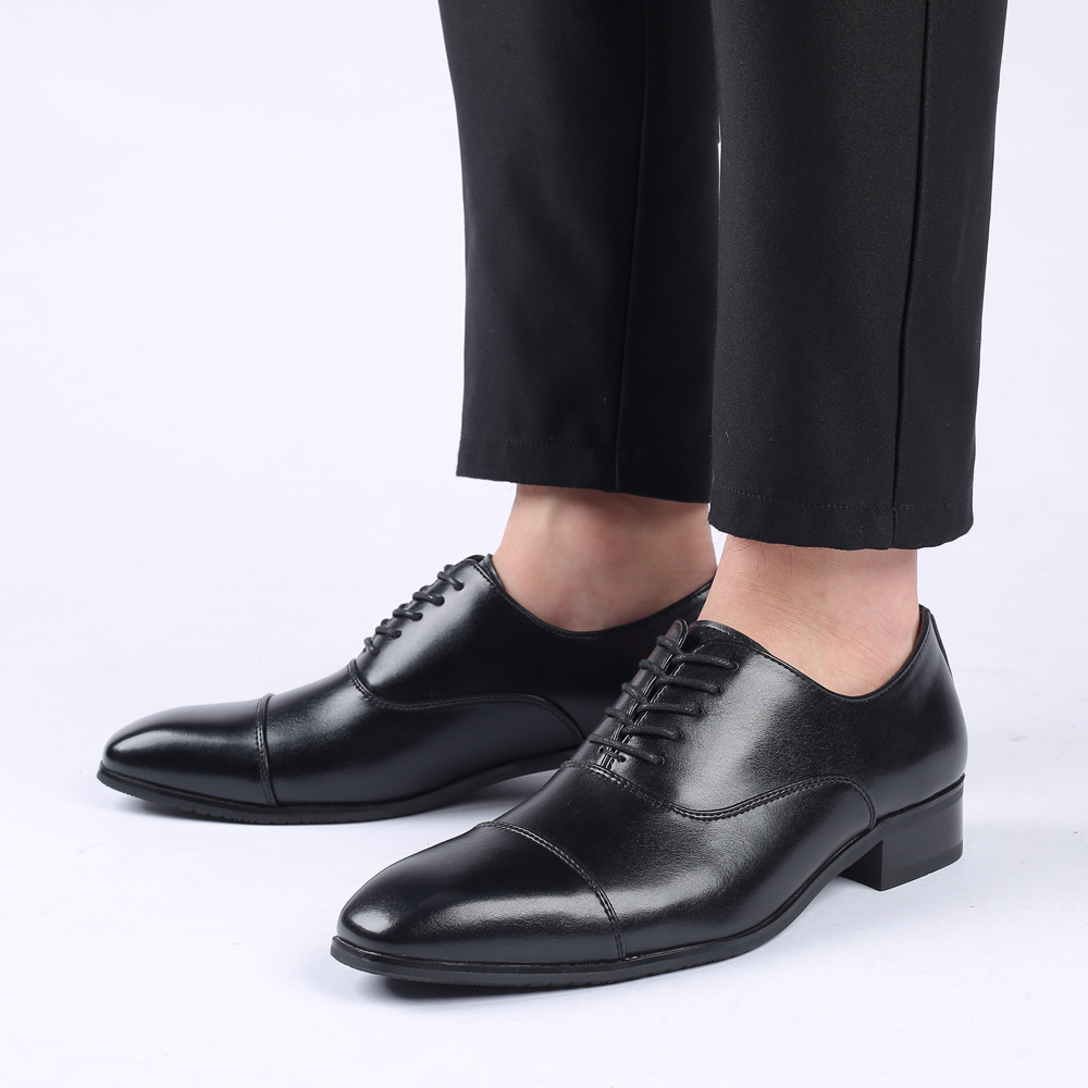 WLS061 fashion high quality pointed toe leather black business formal lace up shoes for men